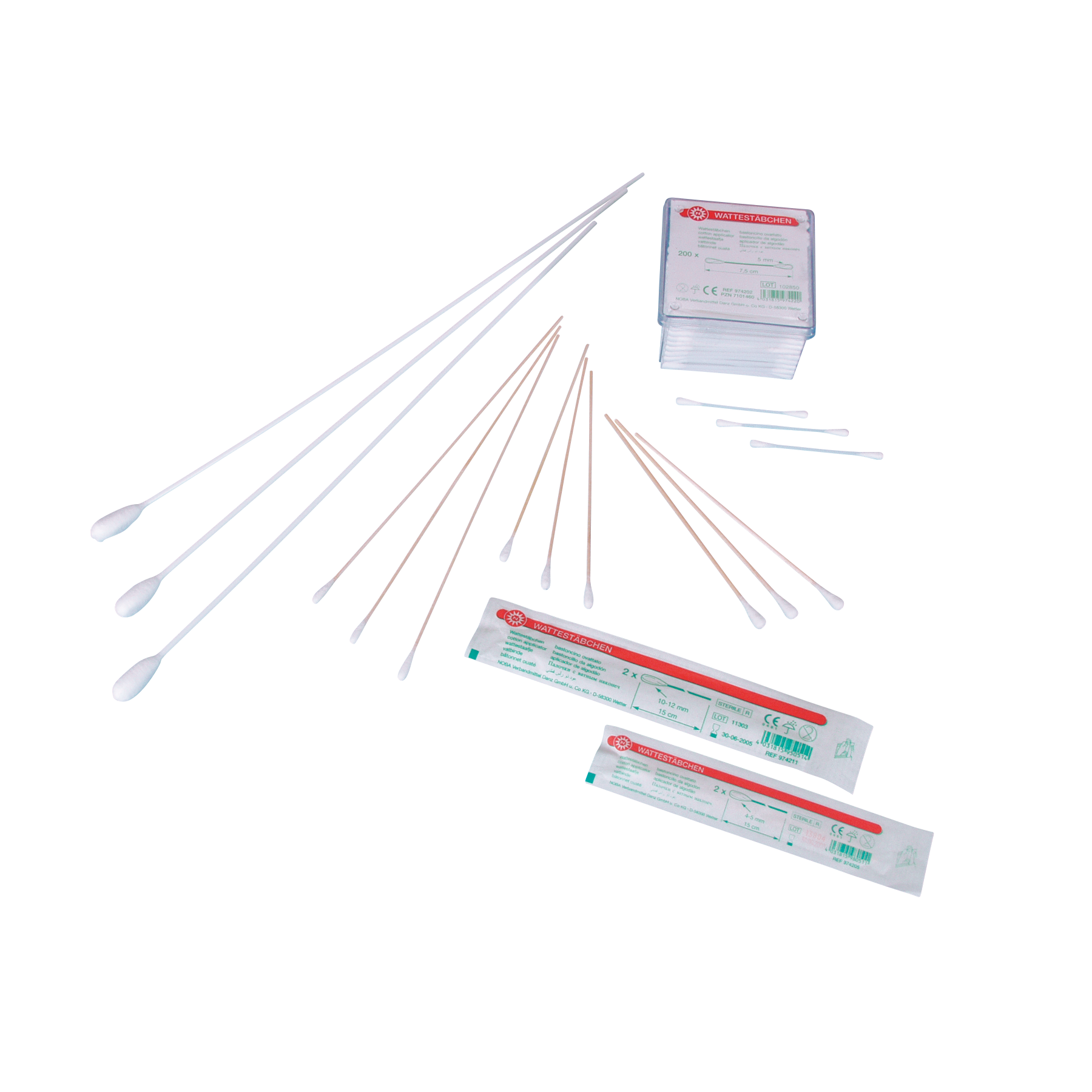 Wattestäbchen, Holzträger, Watteträger, Reinigungsstächen