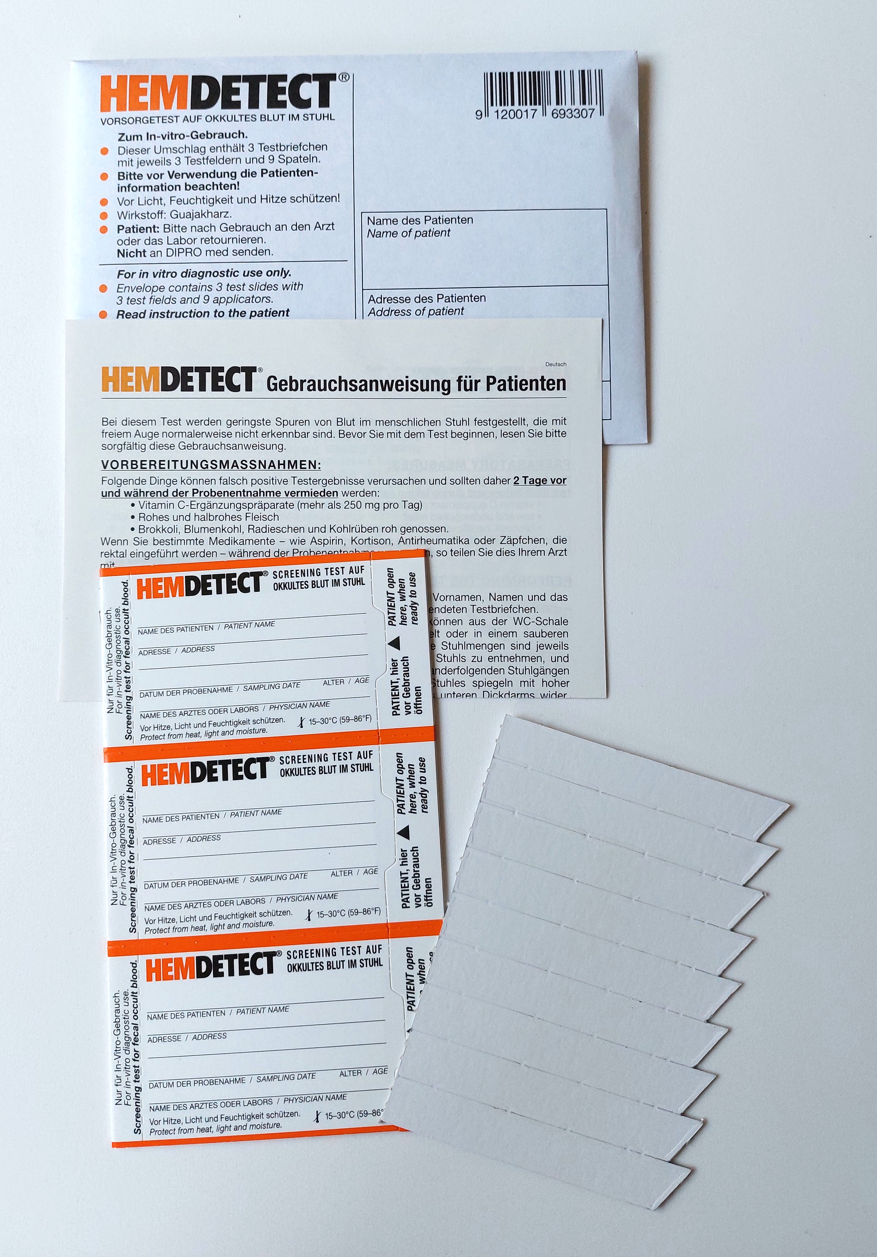 D596090:Hemdetect Stuhltest, Guajak-Basis, Dreifeldtests