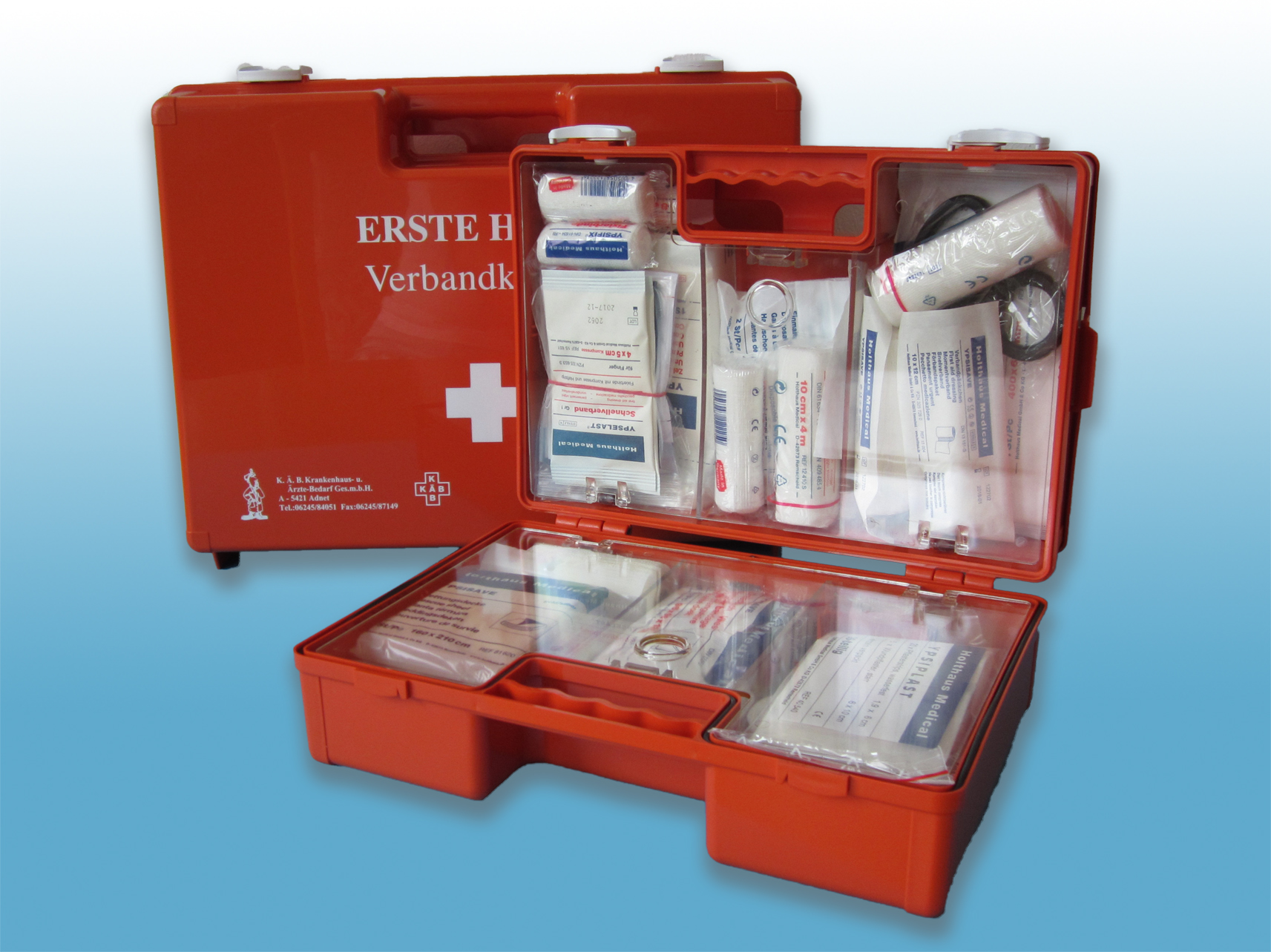 Erste-Hilfe-Koffer, 

Sanitätskasten gefüllt oder leer und Nachfüllpackung, Verbandkasten